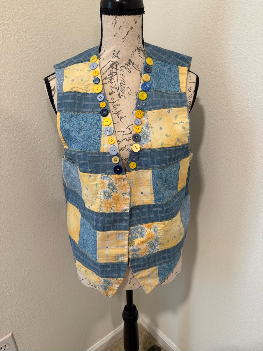 Patchwork Quilted Vest in Yellow & Blue